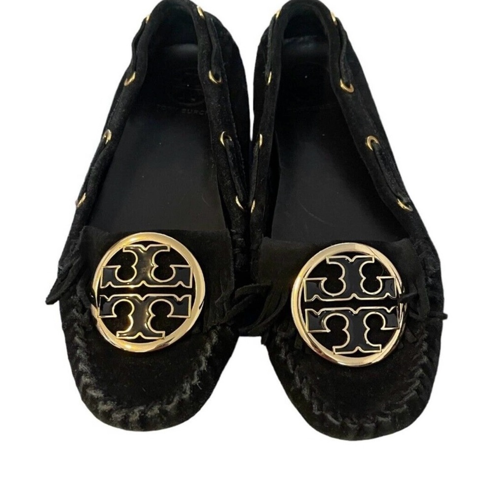Tory Burch Black Moccasins with Gold Accents
